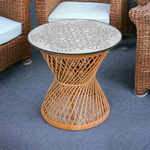Modern Designer Rattan Side <b>Table</b> <b>Mirror</b> Glass <b>Top</b> Iron Material Indoor Outdoor Hotel Garden Living Room Home Decor Furniture - Product Image 6