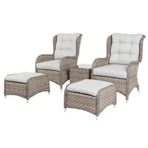 Joyeleisure Set furnitur anyaman luar ruangan, rangka aluminium 5 buah dengan bantal