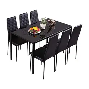 Juego de mesa de comedor moderno, 7 piezas, diseño personalizado americano, negro