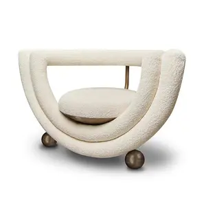 Uniek Design Metalen Luxe Accent Chaise Lounge Moderne Armbank Stoel Woonkamer Lamswol Vrijetijdsstoel