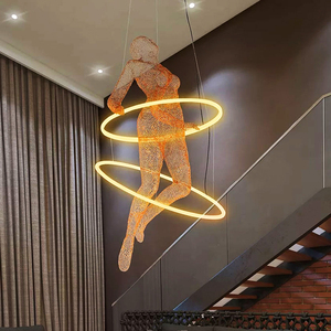 Custom Large LED Long Chandelier <b>Lighting</b> with Various Sculptures Stainless Steel Hotel Villa Salon and Bar Decorations - Product Image 1