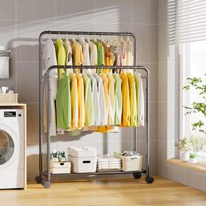 Perchero de metal rodante negro moderno con varillas dobles Muebles de sala de estar de tendencia simple para colgar ropa - Product Image 1