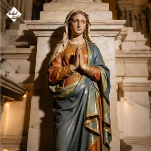 Estatua de la Virgen María rezando en mármol natural, escultura religiosa colorida <span class=keywords><strong>para</strong></span> altar de capilla - Product Image 3