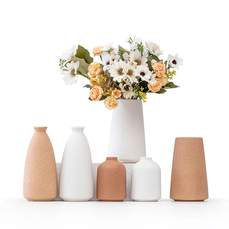 Simple Nordic retro matte rough pottery round vase for home furnishing pieces pastoral handicraft ceramic vase