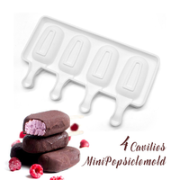 Moule à glace en silicone écologique DIY, 4 cavités, moule à cake pops fait maison, moule à sucettes ovales, bâtonnets en bois