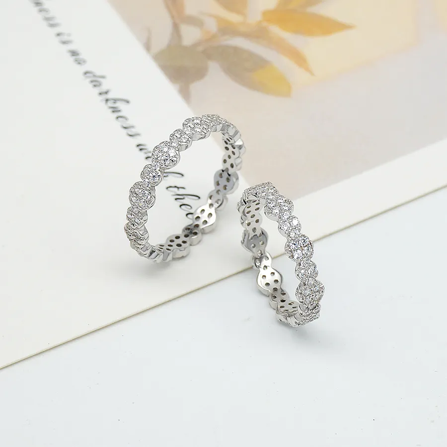 Anello per fascia di eternità da accatastamento per fedi nuziali set argento 925 rubino cubico zirconia anello da donna