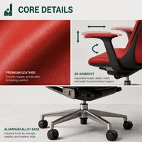 Chaise de direction en cuir rouge à dossier haut, base silencieuse avec roulettes en nylon, chaise rembourrée pour bureau, salle de réunion, zone de réception
