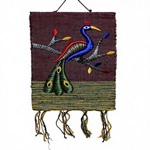 Tapisseries murales brodées à la main en jute écologique avec motif vertical, design Art Déco, pour Diwali, fournisseur en gros en Inde - Product Image 1