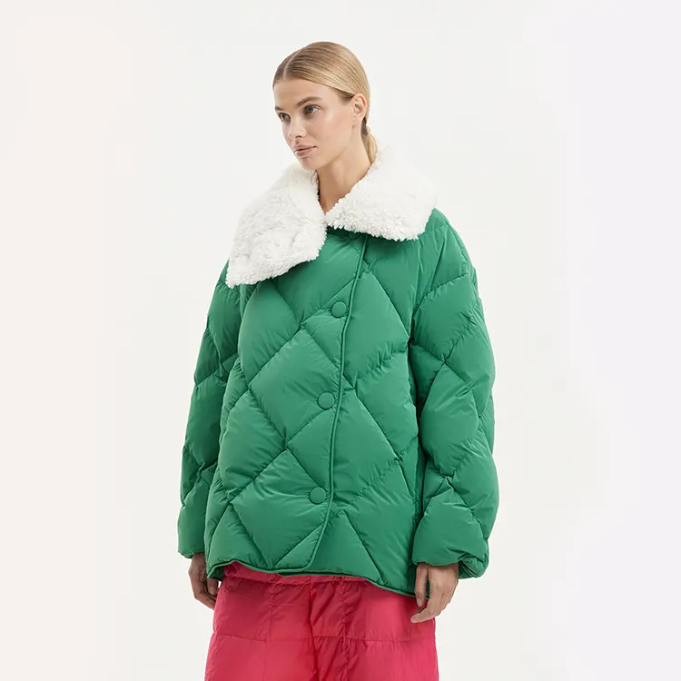 DiZNEW Custom Fall 2022 feminino acolchoado macio Diamante vintage algodão shell tecido para baixo casaco jaqueta
