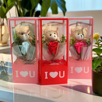 Cadeau de la Saint-Valentin, vente chaude, boîte carrée transparente en PVC, bouquet d'ours, fleurs de savon, poupée, 10*7*25cm, vente en gros, nouvelle collection, fête des enseignants