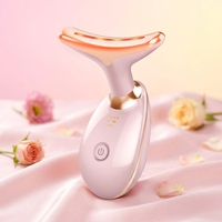 Thérapie par lumière rouge rose pour le visage et le cou, masseur facial vibrant 7 couleurs pour les rides et le double menton