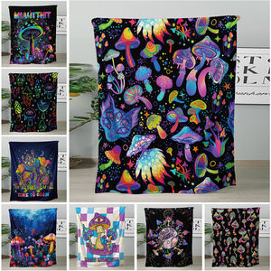 Manta Trippy con estampado de setas, forro polar psicodélico o Sherpa, manta de diseño suave inspirada en alucinógenos - Product Image 2