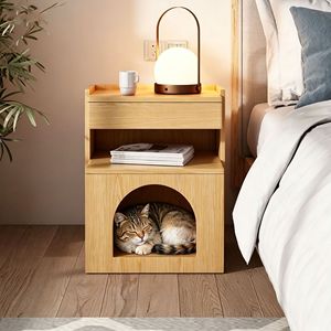 Mesa <span class=keywords><strong>de</strong></span> <span class=keywords><strong>Noche</strong></span> Moderna <span class=keywords><strong>de</strong></span> Madera para Gatos, Mesa Auxiliar Multifuncional con Almacenamiento para Mascotas, para Dormitorio, Apartamento, Muebles para el Hogar - Product Image 6