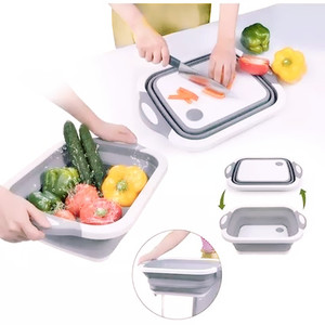 kitchen plastic Strainer Fruit and Vegetable Portable 3-in-1 Collapsible folding Silicone Foldable cutting Chopping Board