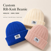 Gorro de Punto Liso para Invierno, Gorros con Etiqueta Tejida Personalizada de Marca Propia