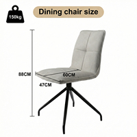 Chaise de salle à manger rembourrée gris clair avec base rotative à 360 degrés, dossier en panneau noir et coussin moelleux pour importateurs de meubles domestiques