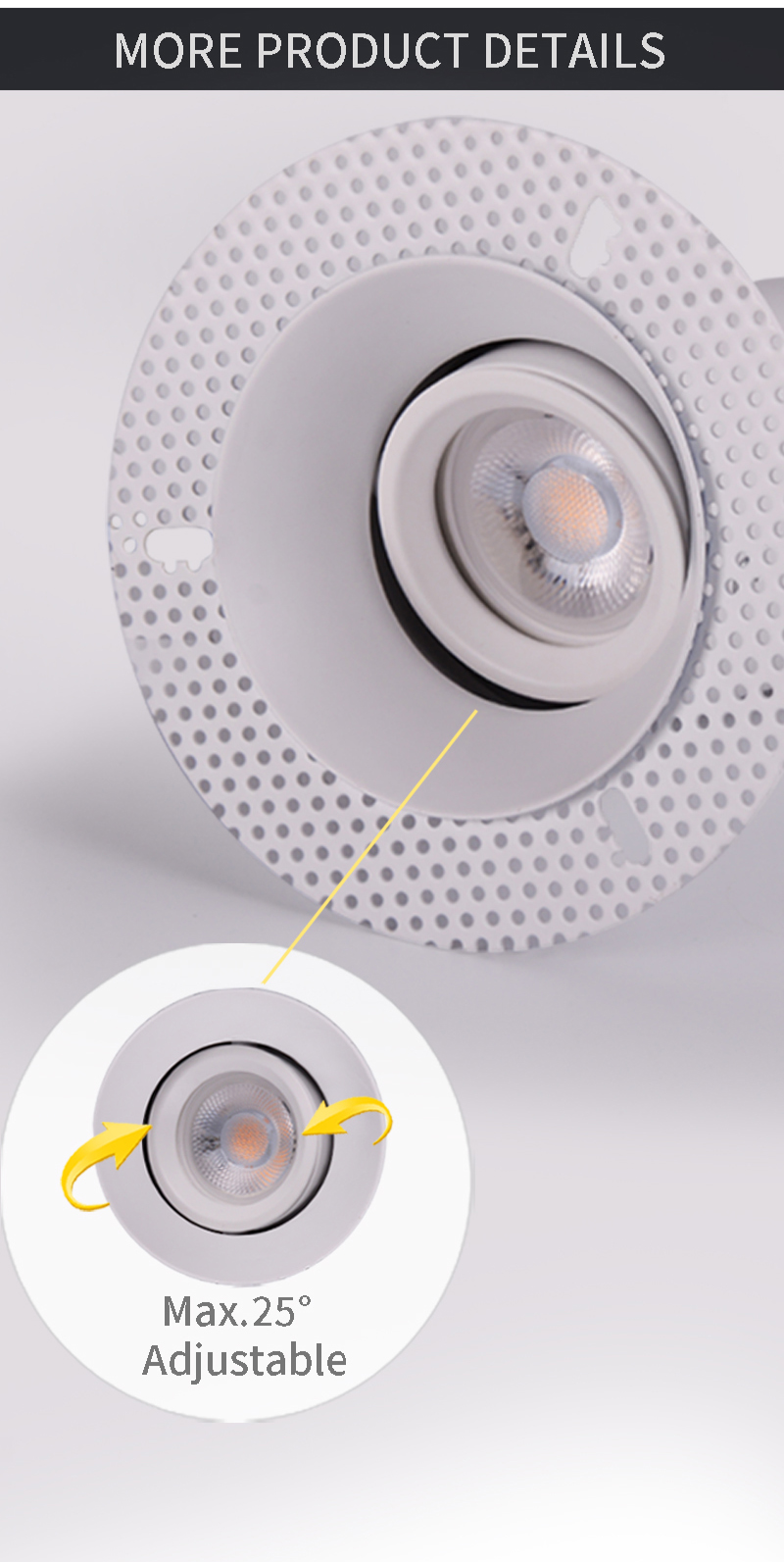 Ip65 Fire Rated Gu10 Downlights Anti Glare 125mm White Adjustable 2 Year Warranty