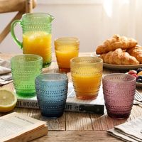 Juego de Vasos de Vidrio Coloridos con Diseño de Perlas en Relieve, Hechos a Mano, Reutilizables para el Hogar, Bar o Cafetería