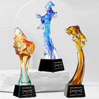 Trophée en cristal de haute qualité avec glaçure antique, gravure de logo personnalisée, base en cristal noir, souvenir d'entreprise