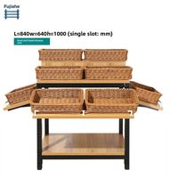 Expositor de 2 niveles para supermercado con 6 cestas de mimbre extraíbles para mostrador de comestibles, panadería, frutas y verduras