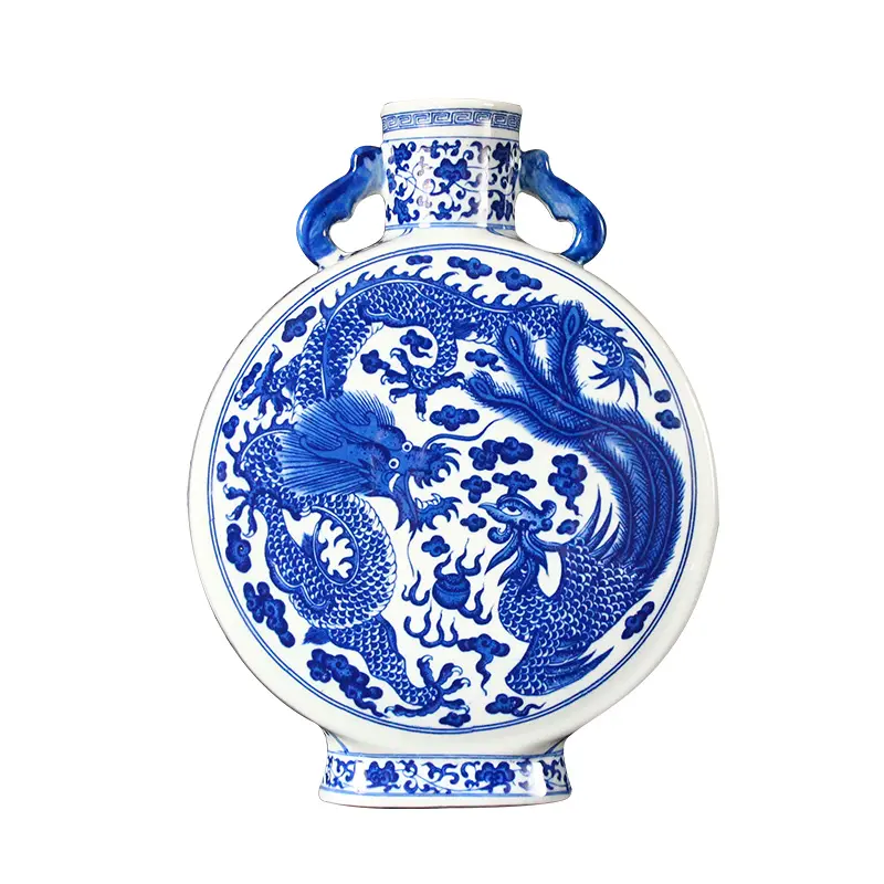 Vase Dragon Blanc Bleu Reproduction Antique Chinoise De Luxe Vases À Fleurs En Porcelaine Bleue Et Blanche