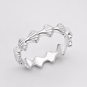 925 Sterling Silver <b>Ring</b> - Ribbed Wave Leaf Motif <b>Stacking</b> Band - Product Image 4