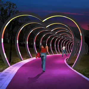 Casamento ao ar livre LED em forma de coração arco luz decoração rua atmosfera 3D arco motivo luz