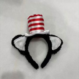 2026 Halloween Cosplay Costume Accessories Red White Stripe Mini <b>Top</b> Hat Hair Bow Plush <b>Cat</b> Ear Headband for Party Supplie - Product Image 3