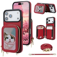 Étui portefeuille à fermeture éclair avec bandoulière pour iPhone 13/14/15/16 Plus/17/17 Pro Max