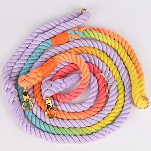OKEYPETS Luxury Solid Color Heavy Duty Stylish Plain Handmade Natural Cotton Braided Dog Rope Leash