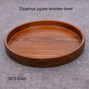 Plateau de service rond en bois super épais, plateau créatif en bois pour la nourriture occidentale - Product Image 6