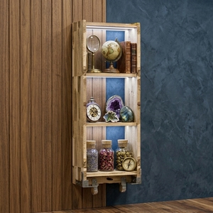 Estante de Pared de Madera Maciza de 3 Niveles, Estilo Moderno y Minimalista, con Ganchos Inferiores para Organización - Product Image 4