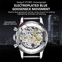 Montre-bracelet Red Star Panda pour homme, chronographe mécanique 1963, bracelet en cuir, mouvement Seagull ST1901, 40 mm, lumineuse
