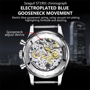 Red Star Panda Mens 1963 Chronograph Mechanical Wristwatch Seagull St1901 Movement Gooseneck 40mm Luminous Sapphire Pilot <b>Watch</b> - Product Image 2