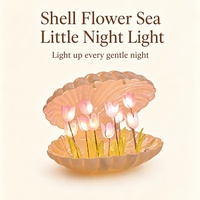 Kit DIY Veilleuse LED Coquillage Rose avec Perles Lumineuses Blanc Chaud, Décoration de Chevet Taille Moyenne, Cadeau pour Elle, Piles Incluses
