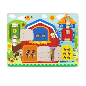 Tablero de Actividades de Madera para Niños Pequeños con Cerraduras y Pestillos, Aprendizaje Sensorial, Habilidades Básicas, Juguete de Viaje - Product Image 1