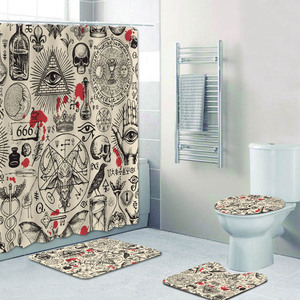 Spettrale pentagramma Demon Satanic testa di capra <span class=keywords><strong>tenda</strong></span> da doccia Set tappeto Set Retro Black Magic Skull Tattoo tende da bagno stuoie - Product Image 3