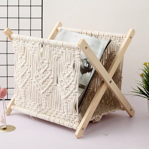 Nordic Cotton Rope Woven Storage Rack Magazine Holder <b>Desktop</b> Organizer Floor <b>Shelf</b> For Books Newspapers Photo Prop Cross Border - Product Image 3