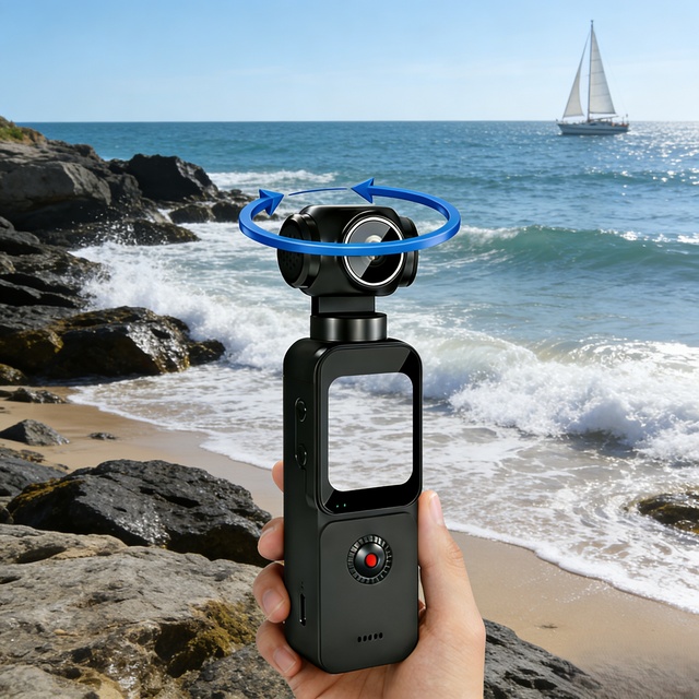 5k HD Rotatable 12MP CMOS Sensor Anti-shake Face Tracking Screen Size Pocket 4k Action Camera for Outdoor Sports Cycling