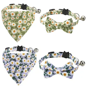 luxury accessories for dogs cats nylon adjustable metal buckle dog collar and leash set 2023 custom pattern bandana pet supplies
