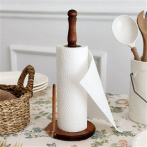 Wooden <b>Paper</b> Holder For <b>Kitchen</b> Tissues <b>Paper</b> Towels Round Design Upright Roll Stand - Product Image 1