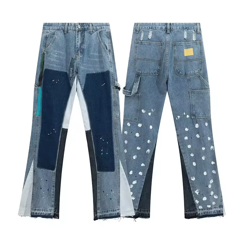 بنطلون جينز رجالي للشارع مخصص جينز دينم مناسب للشارع مخصص شورت كارجو مع رقعات