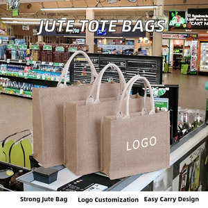 Wholesale Cheap Custom Logo Natural <strong>Jute</strong> <strong>Tote</strong> <strong>Bag</strong> Letter Pattern Burlap Shopping <strong>Bag</strong> - Product Image 3