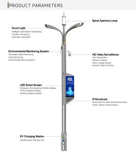 Palo per Illuminazione Intelligente con Telecamera CCTV, Display LED WiFi, Altezza 9M, Temperatura <span class=keywords><strong>Colore</strong></span> Automatica, Dimmerabile, Impermeabile IP65, Palo per Illuminazione Stradale, Garanzia 5 Anni - Product Image 2