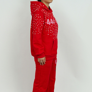 Pull tricoté d'automne de haute qualité 100 % coton épais 420 g/m² surdimensionné avec logo lettre brodé en chenille personnalisé et entièrement orné de strass - Product Image 2