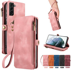 Funda de Piel Sintética para Teléfono con Ranuras para Tarjetas para Samsung S21 Plus, 9 Ranuras para Tarjetas + Bolsillo con Cremallera para Monedas, Soporte, Bloqueo RFID, 360 °   Protección - Product Image 1