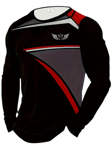 Camiseta de Satén de Manga Larga con Estampado y Bordado 3D para Hombre, Diseño Negro, Rojo y Blanco, Cuello en V, Corte Regular, Transpirable - Product Image 2