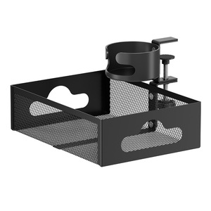 Organisateur de bureau, boîte de gestion des câbles, support de tasse réglable en hauteur, plateau de rangement, forme rectangulaire, type mural - Product Image 1