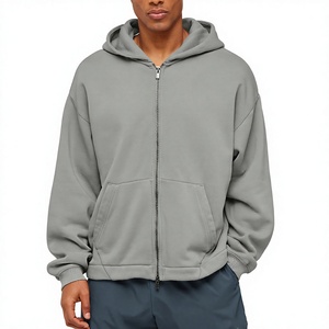 Sweat-shirt à capuche zippé gris pour homme, coupe classique, 100% coton molletonné, couleur unie, vêtement décontracté pour l'automne - Product Image 1
