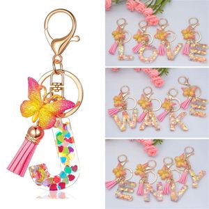 Llavero con borlas, colgante, accesorio de regalo, alfabeto inglés, cristal, llaveros de mariposa acrílica con letras para mujer - Product Image 5